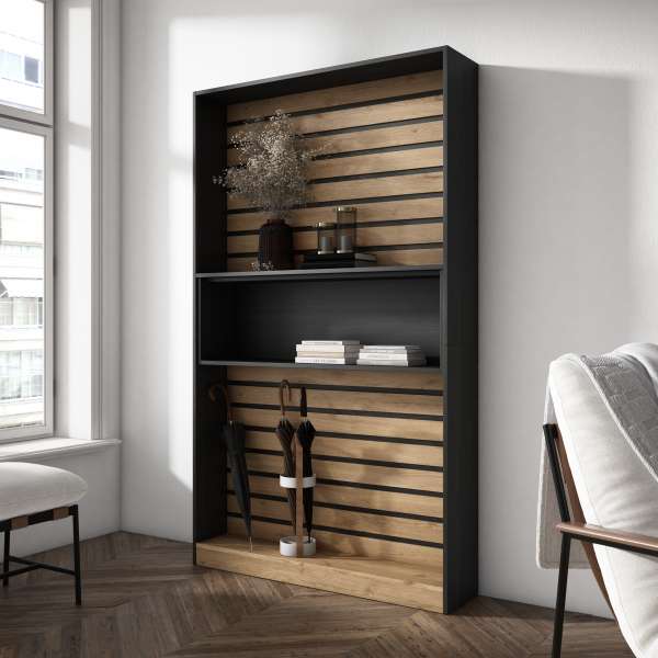 Libreria estanteria 110x186x25 roble y negro