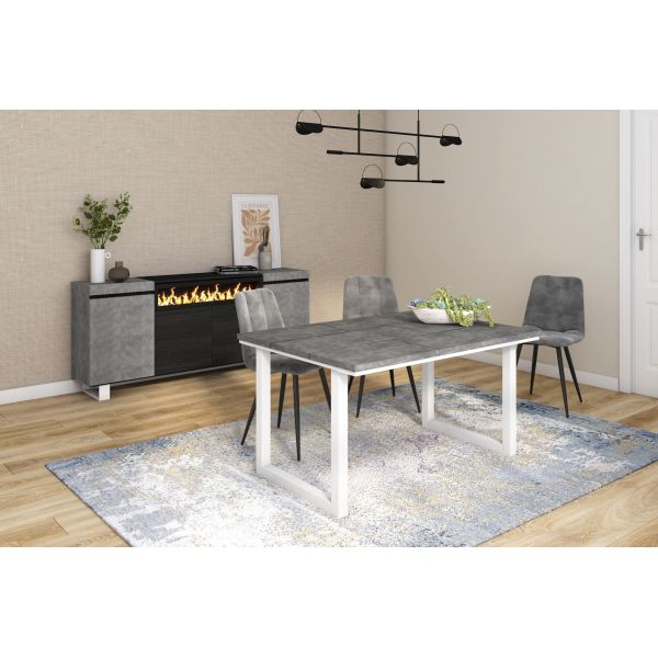 Mesa comedor 140 cemento patas u blanca